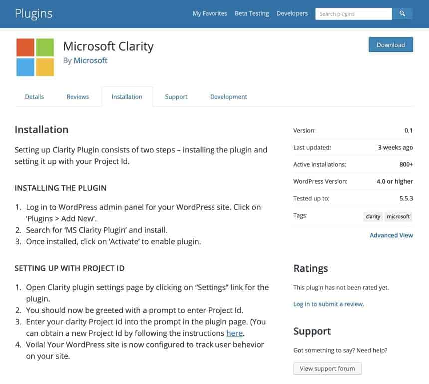 microsoft clarity wordpress plugin install